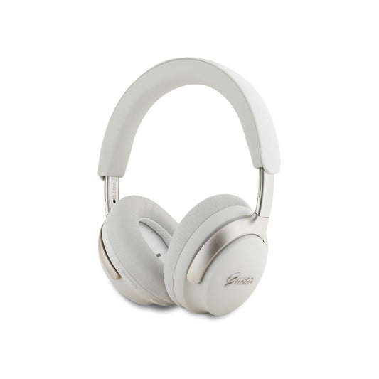 Guess Auriculares Bluetooth de Diadema – Cascos Inalámbricos Beige con Cancelación de Ruido ANC/ENC y Logo Metálico, Hasta 45 Horas de Batería