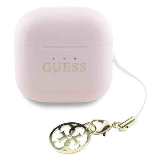 Guess Auriculares TWS Inalámbricos – Auriculares Rosa con Logo Clásico Brillante y Charm Colgante, Conexión Bluetooth Estable y Estuche de Carga