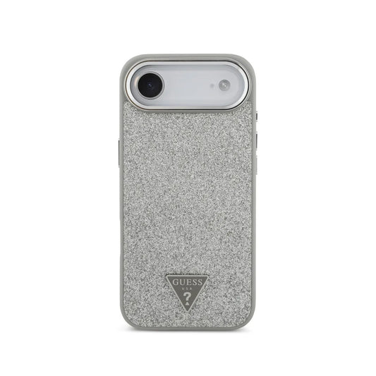 GUESS Funda para iPhone Air – Carcasa de Polipiel Plata con Purpurina y MagSafe, Diseño Elegante y Ajuste Preciso