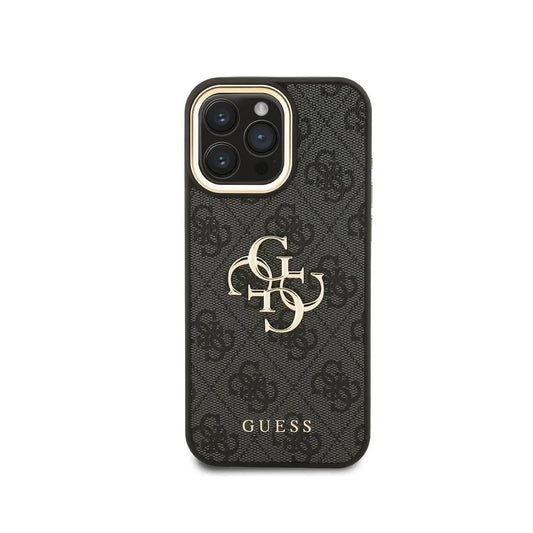 Guess Funda de Polipiel Logo Clásico para iPhone 16 Pro Max Compatible con MagSafe y Protección Anticaídas, Negra