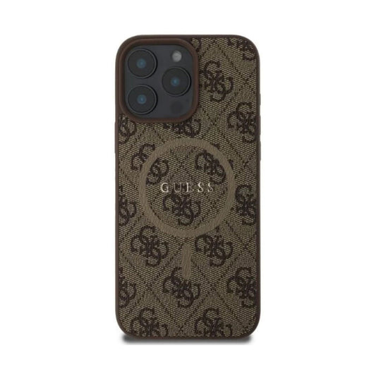 Guess Funda de Polipiel Logo Clásico para iPhone 16 Pro Max Compatible con MagSafe y Protección Anticaídas, Marrón