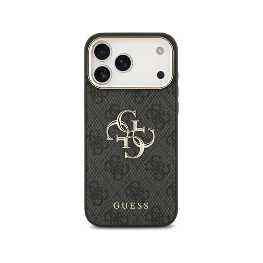 Guess Funda para iPhone 17 Pro Max – Carcasa de Polipiel Negra con Gran Logo Dorado 4G, Protección Anticaídas y Ajuste Preciso