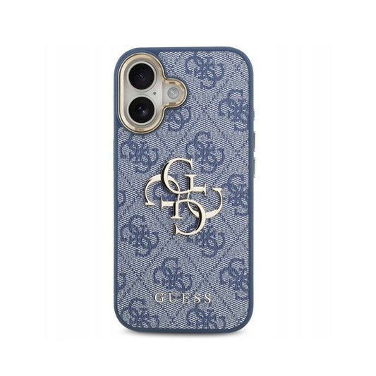Guess Funda para iPhone 17 – Carcasa con Efecto Piel Azul y Gran Logotipo 4G Dorado, Protección Anticaídas y Ajuste Preciso