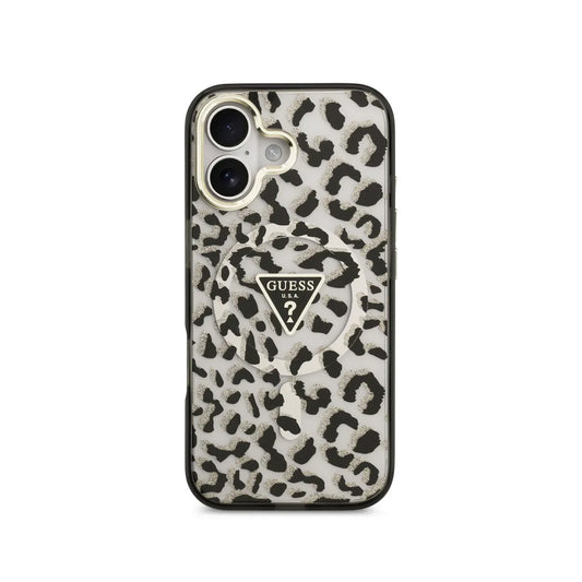 Guess Funda para iPhone 17 – Carcasa PC + TPU con MagSafe, Diseño Leopardo con Brillos Negra, Protección Anticaídas y Ajuste Preciso