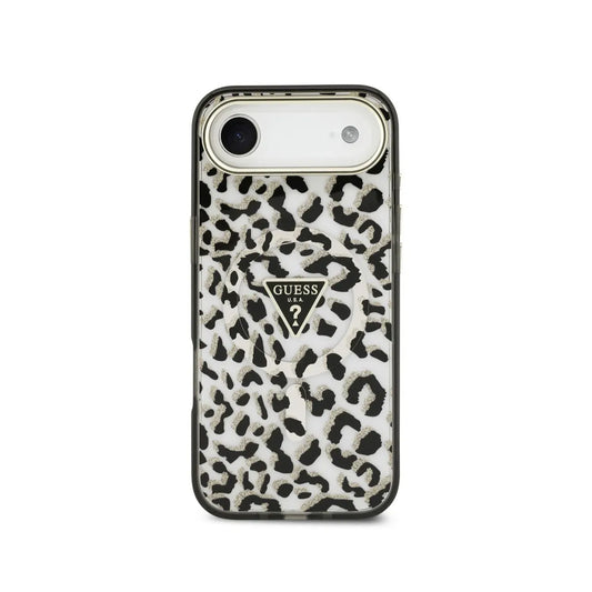 GUESS Funda para iPhone Air – Carcasa PC+TPU con MagSafe Leopardo Negra con Brillos, Diseño Elegante y Ajuste Preciso