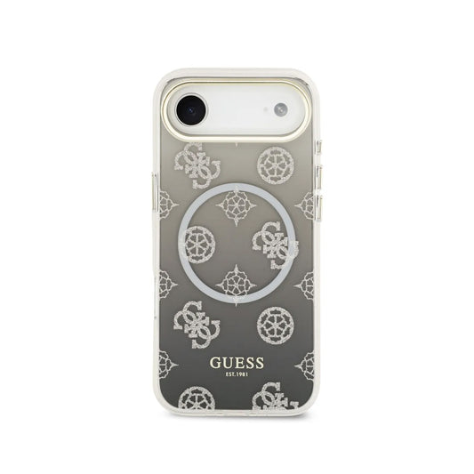 GUESS Funda para iPhone Air – Carcasa PC+TPU con MagSafe Peonía Negra con Brillos, Diseño Elegante y Ajuste Preciso
