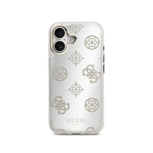GUESS Funda para iPhone 16 – Carcasa de TPU con MagSafe Espejo Peonías con Brillos Dorado, Diseño Elegante y Ajuste Preciso