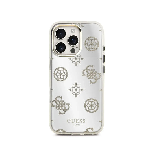 GUESS Funda para iPhone 16 Pro Max – Carcasa de TPU con MagSafe Espejo Peonías con Brillos Dorado, Diseño Elegante y Ajuste Preciso