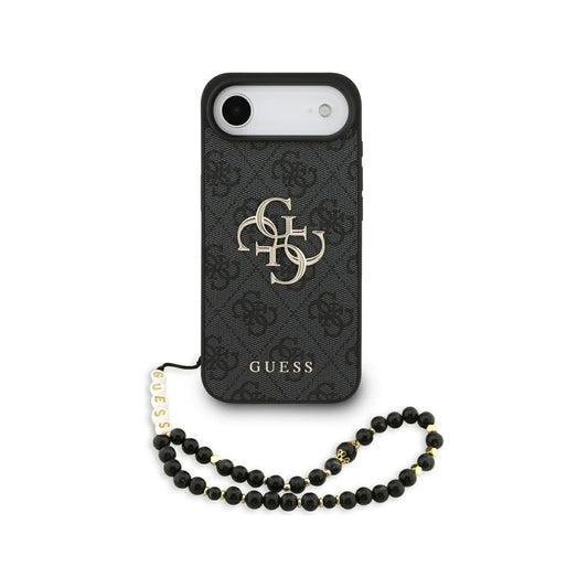Guess Funda para iPhone Air – Carcasa de Polipiel Negra con Logo 4G Clásico y Correa de Perlas, Protección Anticaídas y Ajuste Preciso