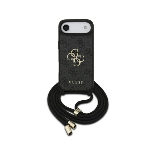 Guess Funda para iPhone Air – Carcasa de PU 4G con Gran Logo y Correa con Cordón Negra, Protección Anticaídas y Ajuste Preciso