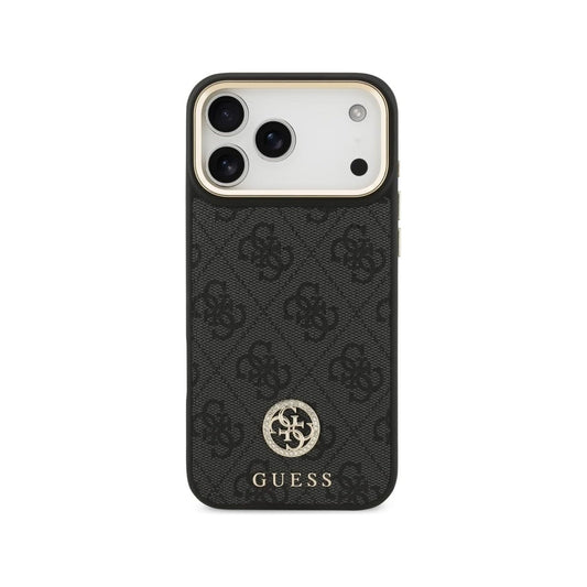 Guess Funda para iPhone 17 Pro Max – Carcasa de Polipiel Negra Compatible con MagSafe con Logo 4G de Strass, Protección Anticaídas y Ajuste Preciso