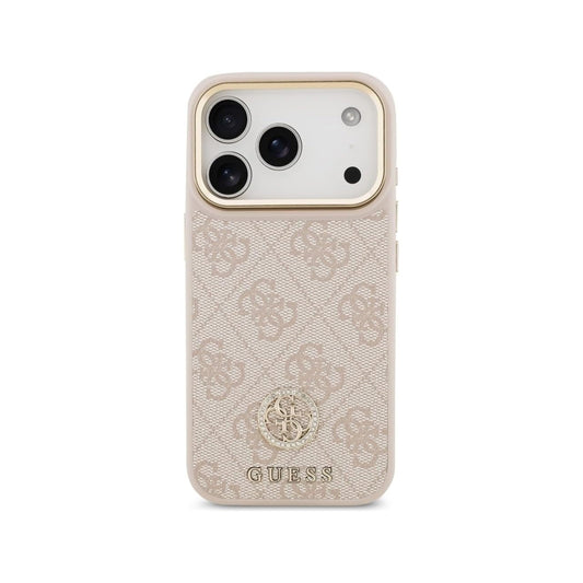 Guess Funda para iPhone 17 Pro – Carcasa de Polipiel Rosa con Logo 4G Strass, Protección Anticaídas y Ajuste Preciso