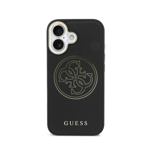 GUESS Funda Efecto Piel Logo Perforado para iPhone 17 Compatible con MagSafe y Protección Anticaídas, Negra