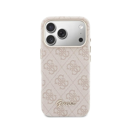 GUESS Funda de Polipiel Logo en Relieve para iPhone 17 Pro Compatible con MagSafe y Protección Anticaídas, Rosa