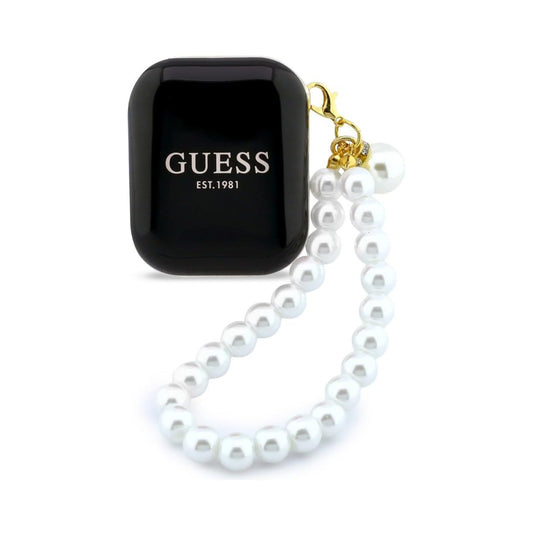 GUESS Auriculares TWS con Correa de Perlas y Estuche de Carga, Negro
