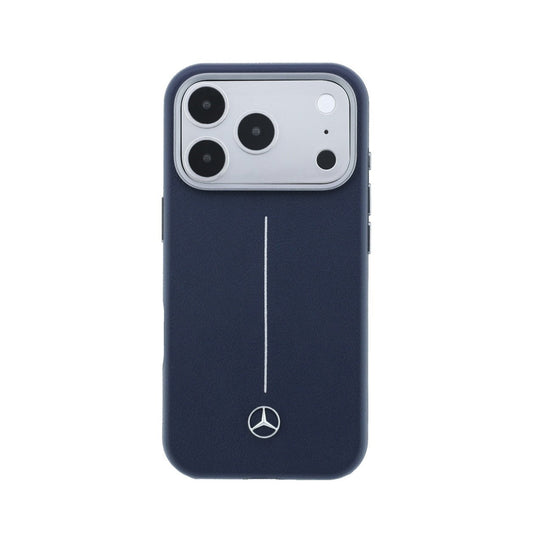 Mercedes-Benz Funda Efecto Cuero para iPhone 17 Pro/18 Pro Compatible con MagSafe, Azul Marino