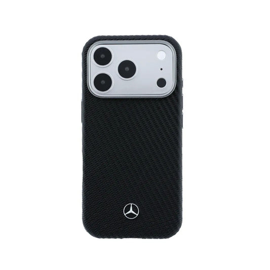 Mercedes-Benz Funda de Cuero con Textura para iPhone 17 Pro Compatible con MagSafe, Negro