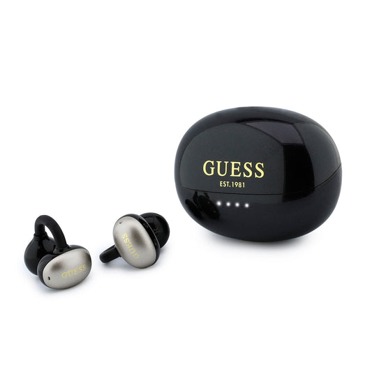 GUESS Auriculares OWS con Acabado Metálico y Logo Clásico, Negro