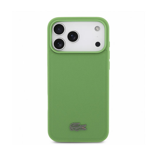 Lacoste Funda Petit Piqué para iPhone 17 Pro Max/18 Pro Max Compatible con MagSafe, Verde Botella