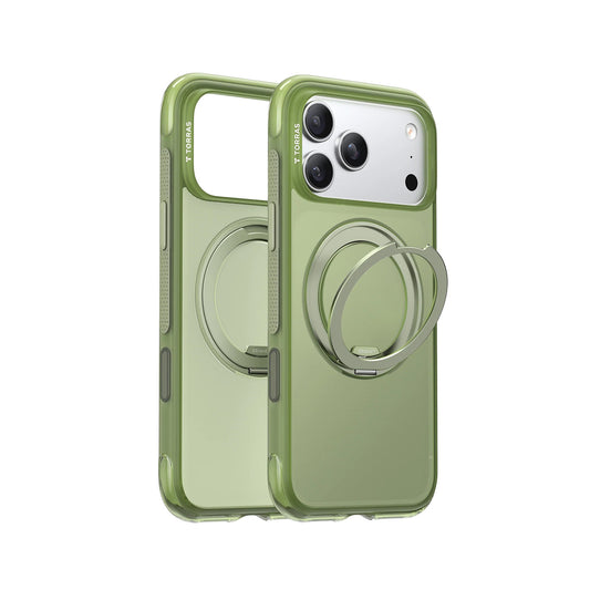 TORRAS Funda para iPhone 17 Pro – Carcasa Compatible con MagSafe y Soporte Giratorio O3 Air Verde Bosque, Protección y Ajuste Preciso