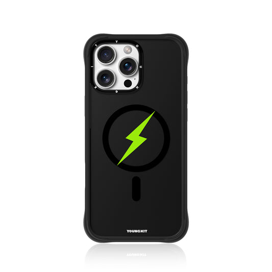 YOUNGKIT Funda CH3 Lightning para iPhone 16 Pro Max Compatible con MagSafe, Marco de Silicona y Trasera Removible, Super Verde, Negro