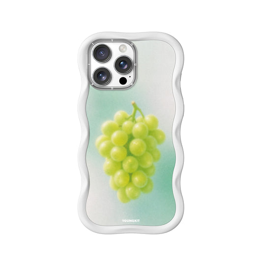 YOUNGKIT Funda CHD4 Summer Wavy para iPhone 16 Pro Max Compatible con MagSafe, Marco de Silicona y Trasera Removible, Uva Verde, Blanco Cloud Dance