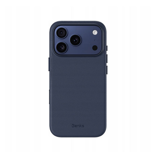 Benks Case for iPhone 17 Pro – Blue Leather-like Finish with MagSafe, Durable with Precise Camera Button