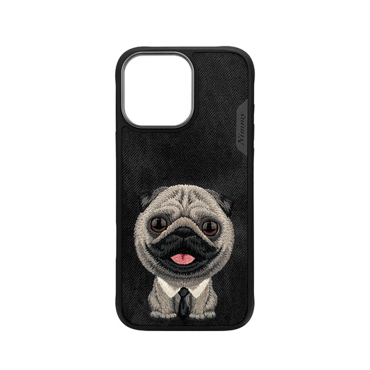 NIMMY Friends Funda New Big-Eye Cute Pets 2.0 para iPhone 16 Pro, 3D Bordada, Black Pug