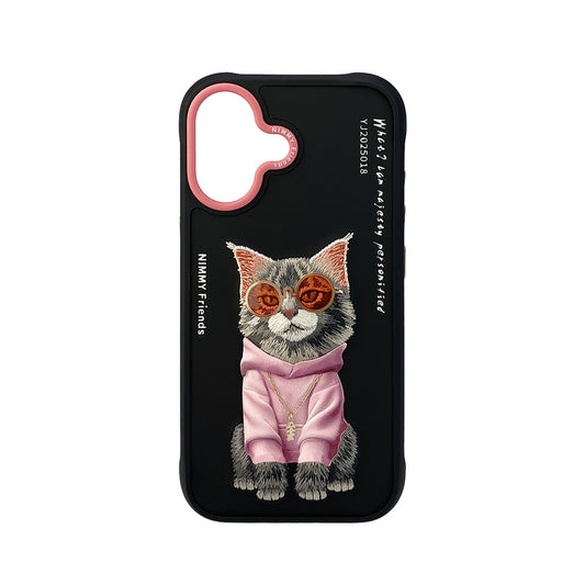NIMMY Friends Funda Maine Glasses Series para iPhone 16, 3D Bordada Negro
