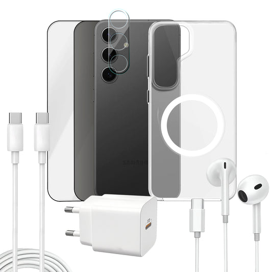 APOKIN Pack 7 en 1 para Galaxy S24: Funda Magnética + Kit Completo de Accesorios