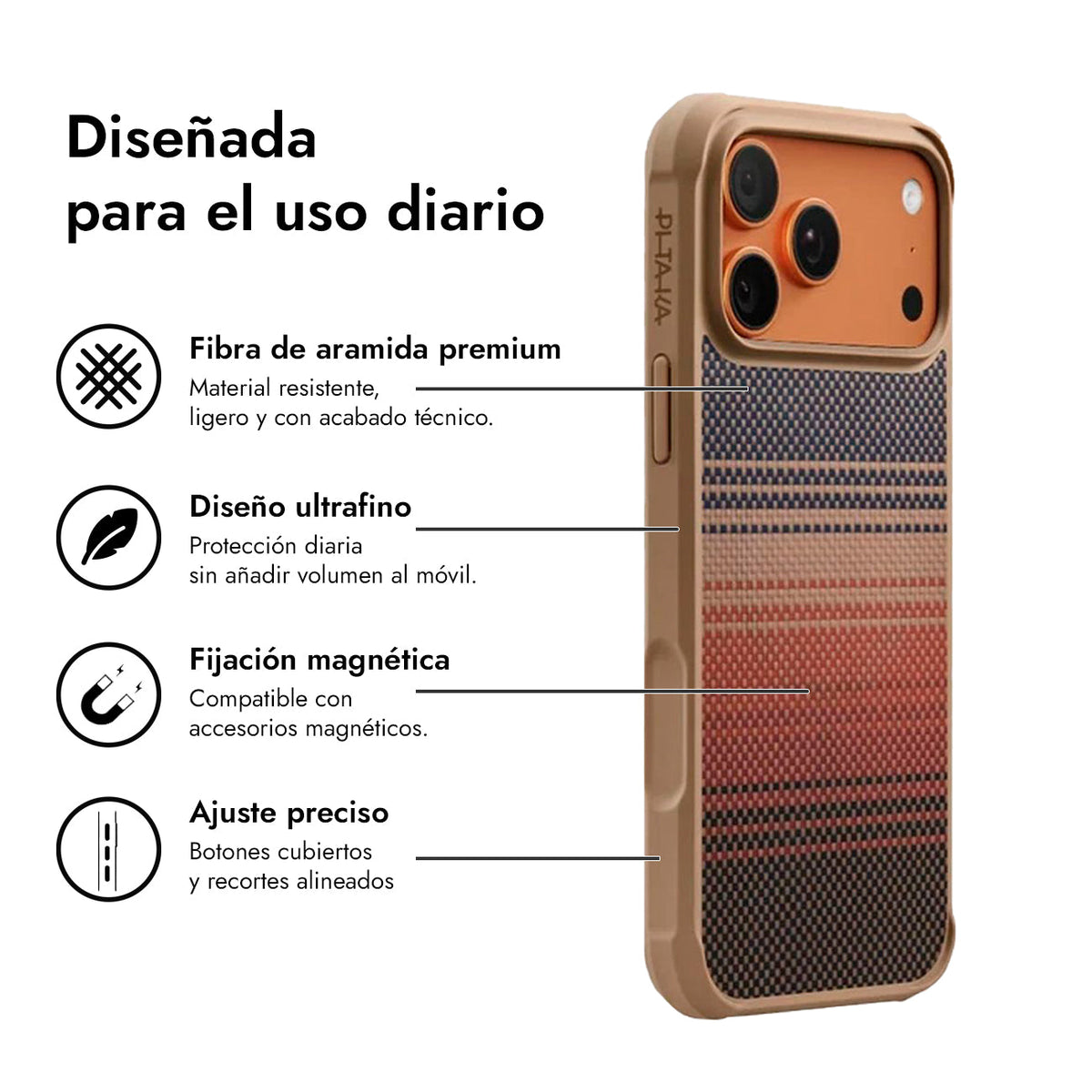 PITAKA Funda ProGuard de Fibra de Aramida para iPhone 17 Pro/18 Pro Compatible con MagSafe, Sunset
