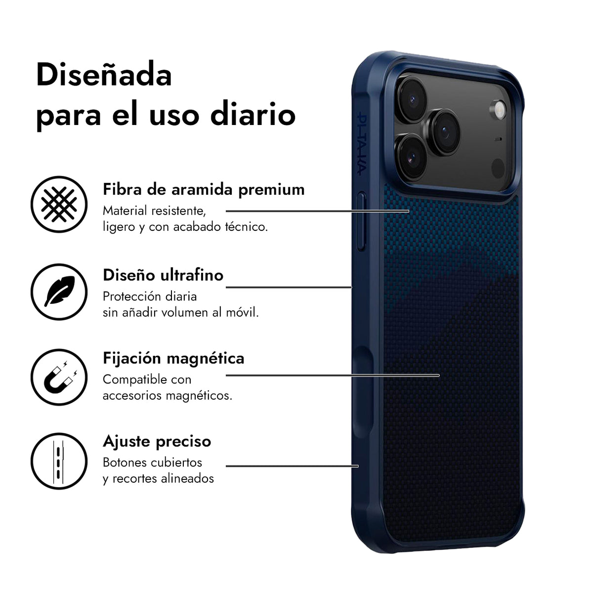 PITAKA Funda ProGuard de Fibra de Aramida para iPhone 17 Pro/18 Pro Compatible con MagSafe, Over the Horizon