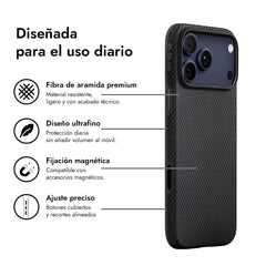 PITAKA Funda UltraGuard de Fibra de Aramida para iPhone 17 Pro Max Compatible con MagSafe, Negro/Gris