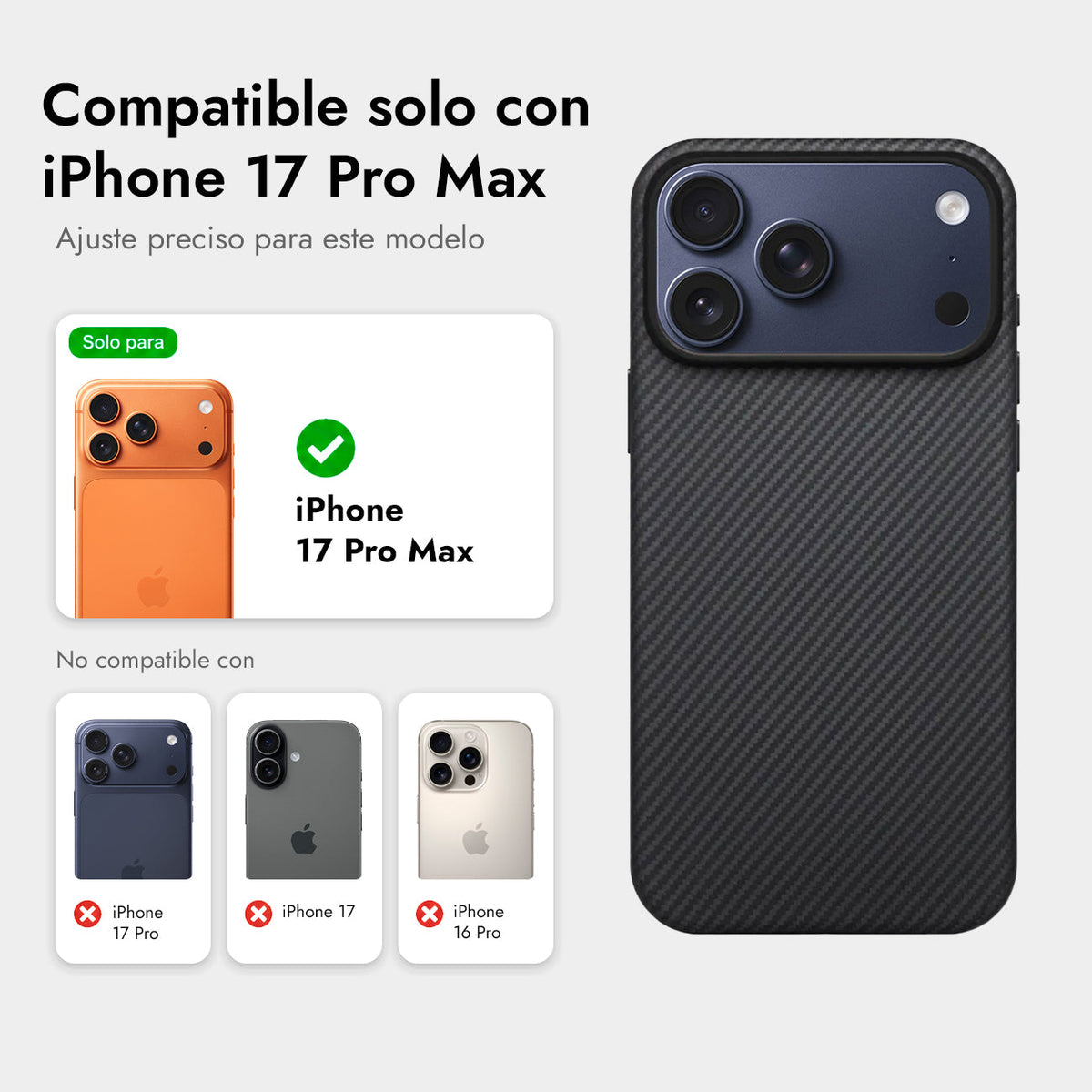 PITAKA Case for iPhone 17 Pro Max – UltraGuard Aramid Fiber Cover Black/Gray, Durable Protection and Precise Fit
