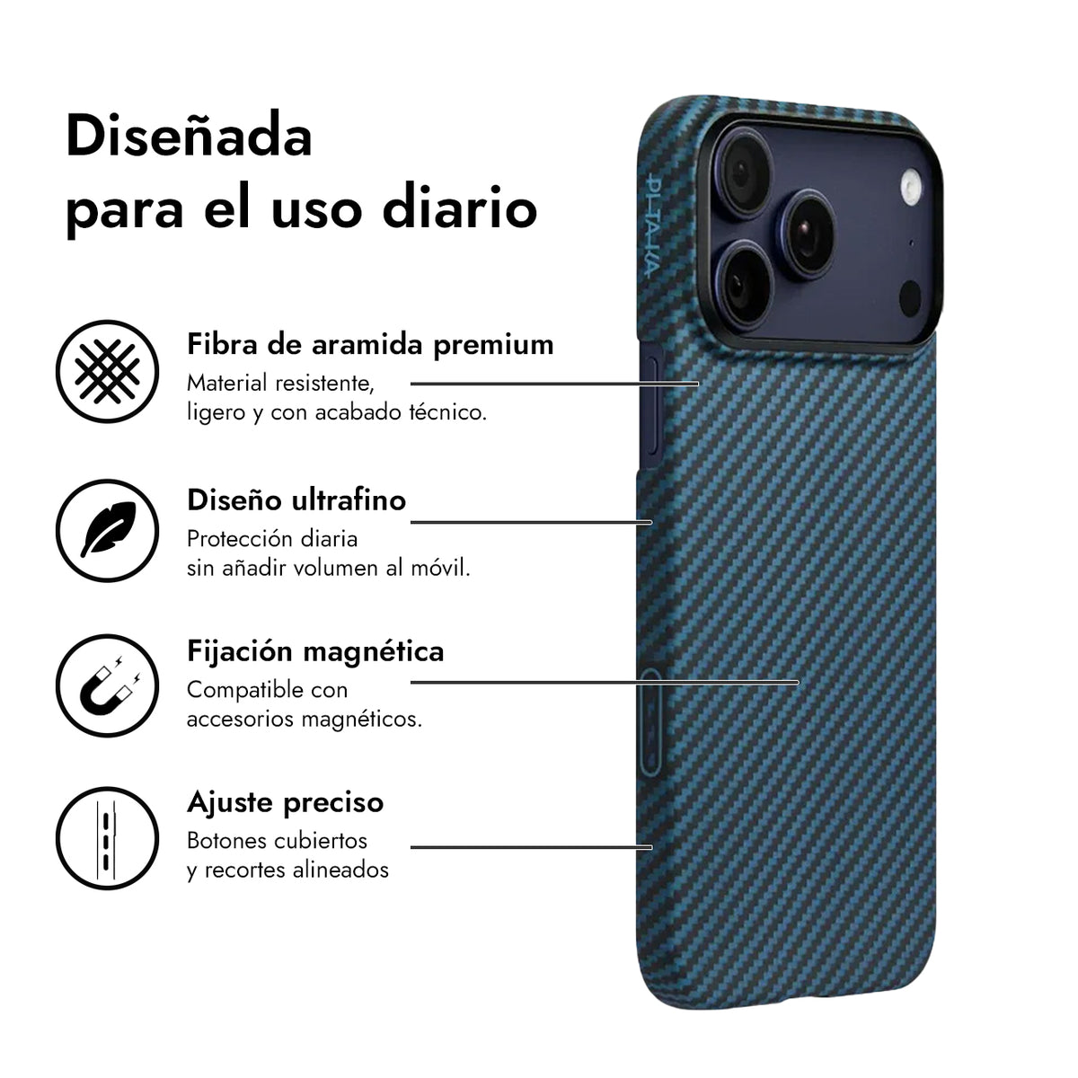 PITAKA Funda Ultra Fina de Fibra de Aramida para iPhone 17 Pro Max/18 Pro Max Compatible con MagSafe, Negro/Azul