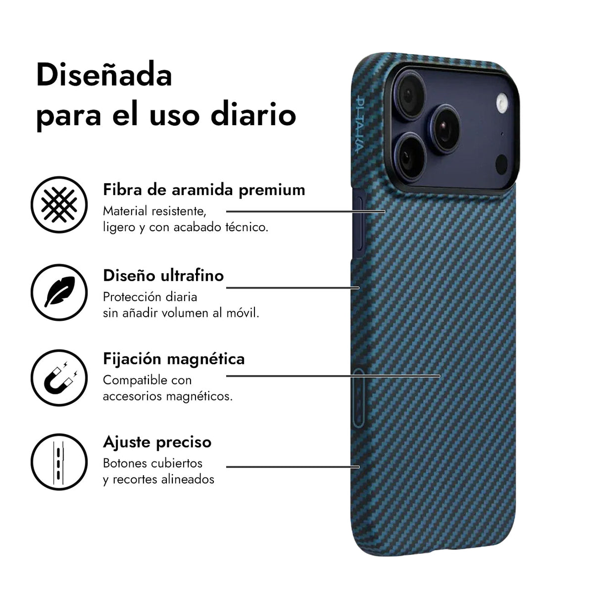 PITAKA Funda Ultra Fina de Fibra de Aramida para iPhone 17 Pro/18 Pro Compatible con MagSafe, Negro/Azul