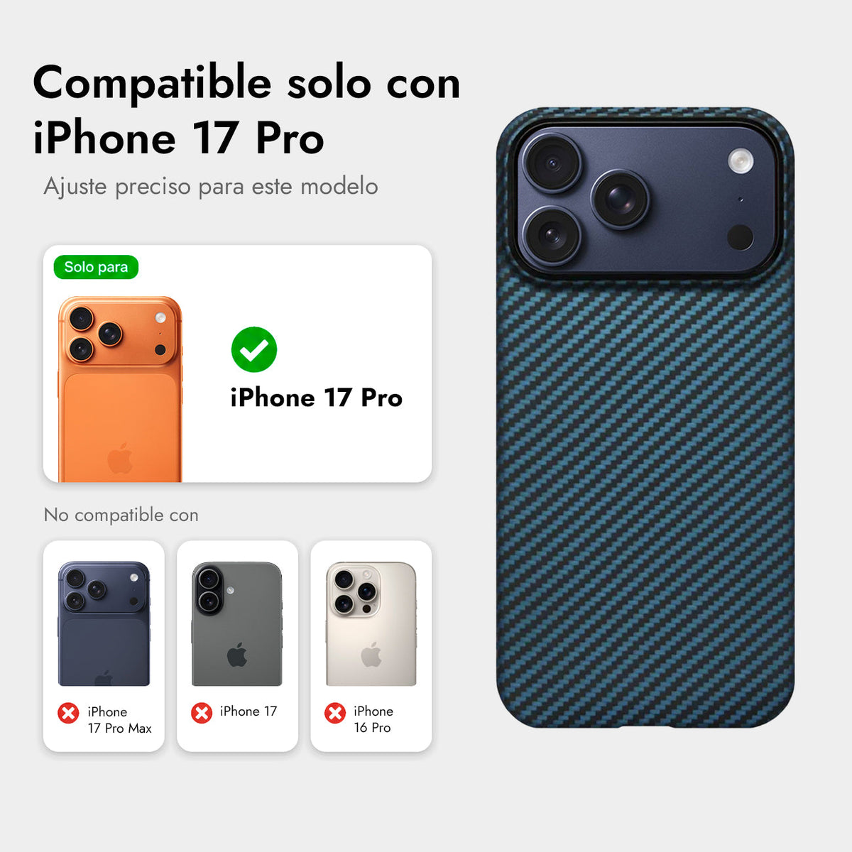 PITAKA Funda Ultra Fina de Fibra de Aramida para iPhone 17 Pro/18 Pro Compatible con MagSafe, Negro/Azul