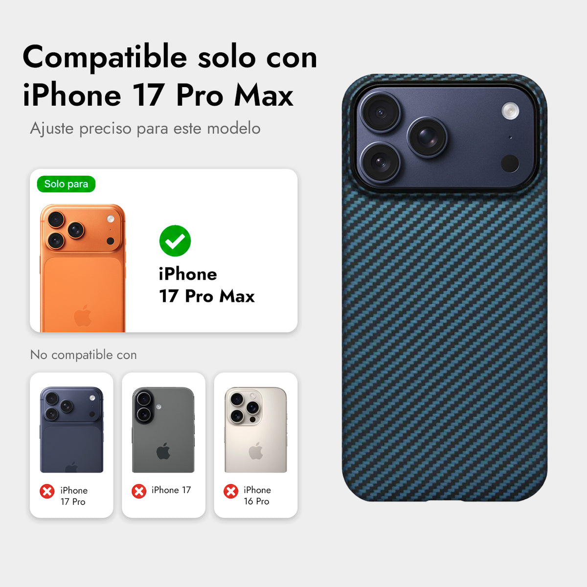 PITAKA Funda Ultra Fina de Fibra de Aramida para iPhone 17 Pro Max/18 Pro Max Compatible con MagSafe, Negro/Azul