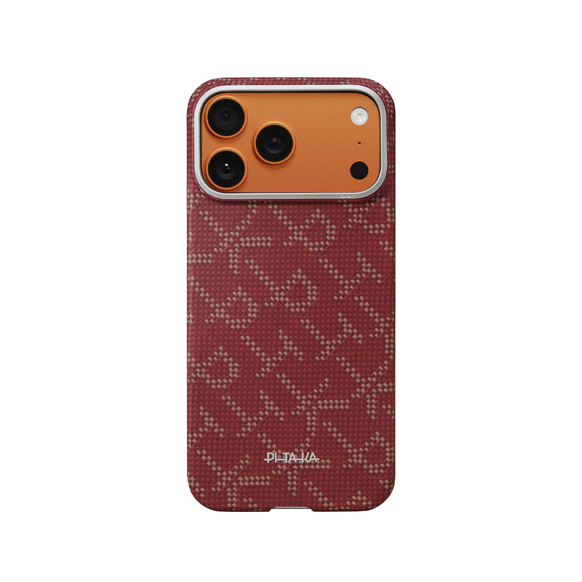 PITAKA Funda Ultra Fina de Fibra de Aramida para iPhone 17 Pro/18 Pro Compatible con MagSafe, Monogram Dorado/Rojo