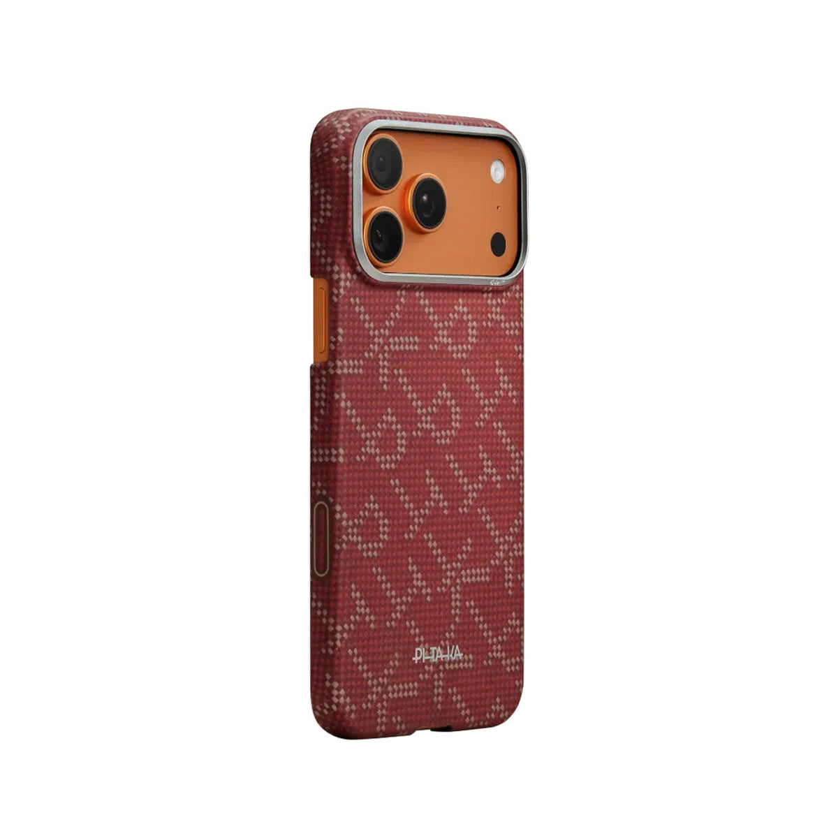 PITAKA Funda Ultra Fina de Fibra de Aramida para iPhone 17 Pro Max/18 Pro Max Compatible con MagSafe, Monogram Dorado/Rojo