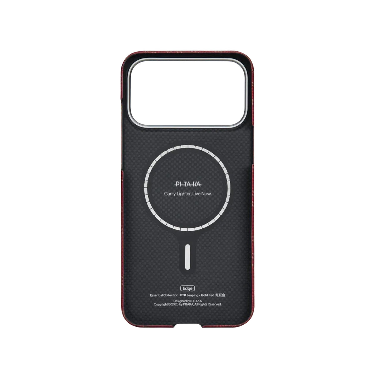 PITAKA Funda Ultra Fina de Fibra de Aramida para iPhone 17 Pro/18 Pro Compatible con MagSafe, Monogram Dorado/Rojo