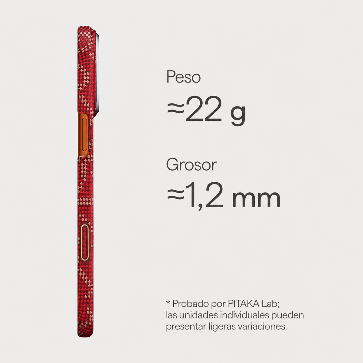 PITAKA Funda Ultra Fina de Fibra de Aramida para iPhone 17 Pro Max/18 Pro Max Compatible con MagSafe, Monogram Dorado/Rojo