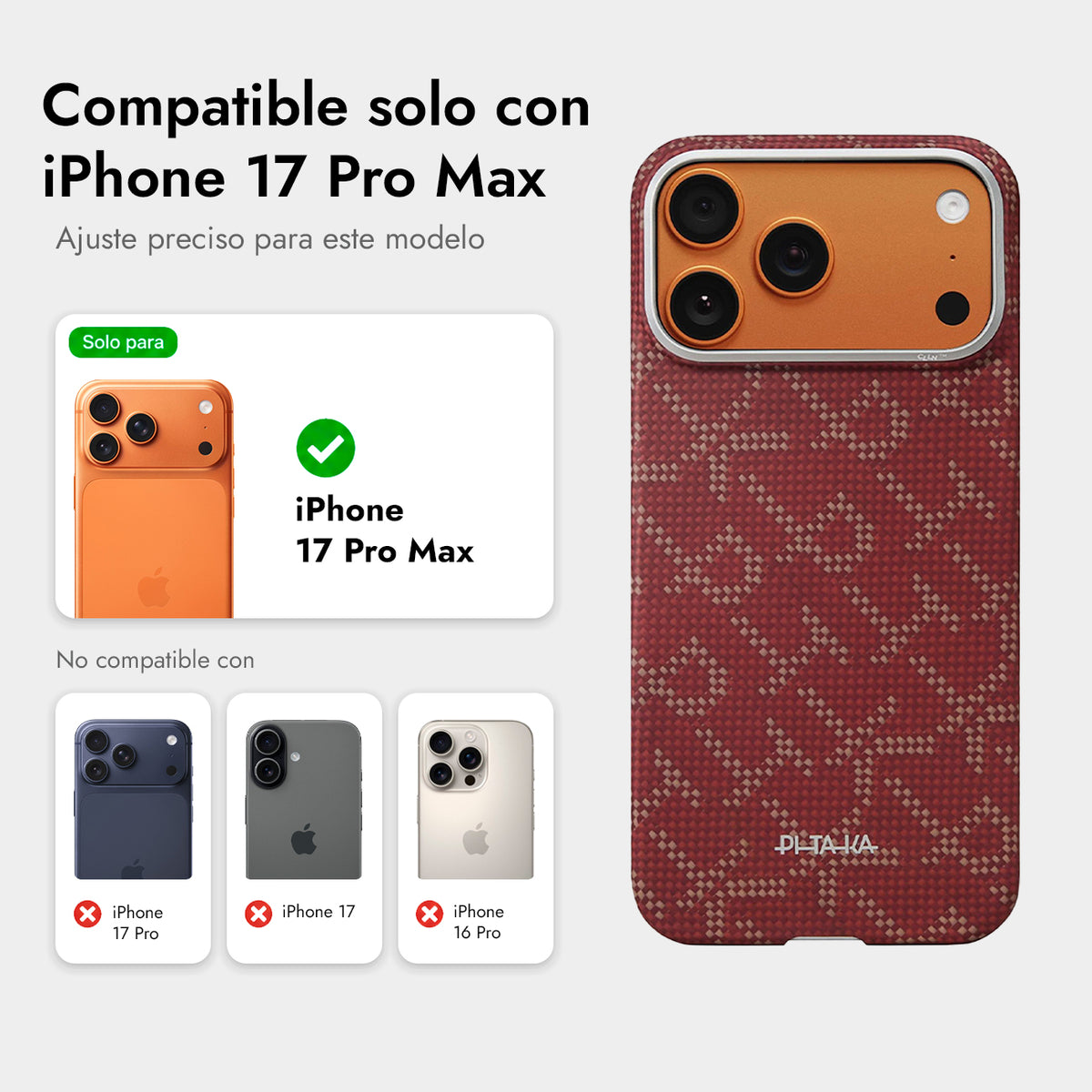 PITAKA Funda Ultra Fina de Fibra de Aramida para iPhone 17 Pro Max/18 Pro Max Compatible con MagSafe, Monogram Dorado/Rojo