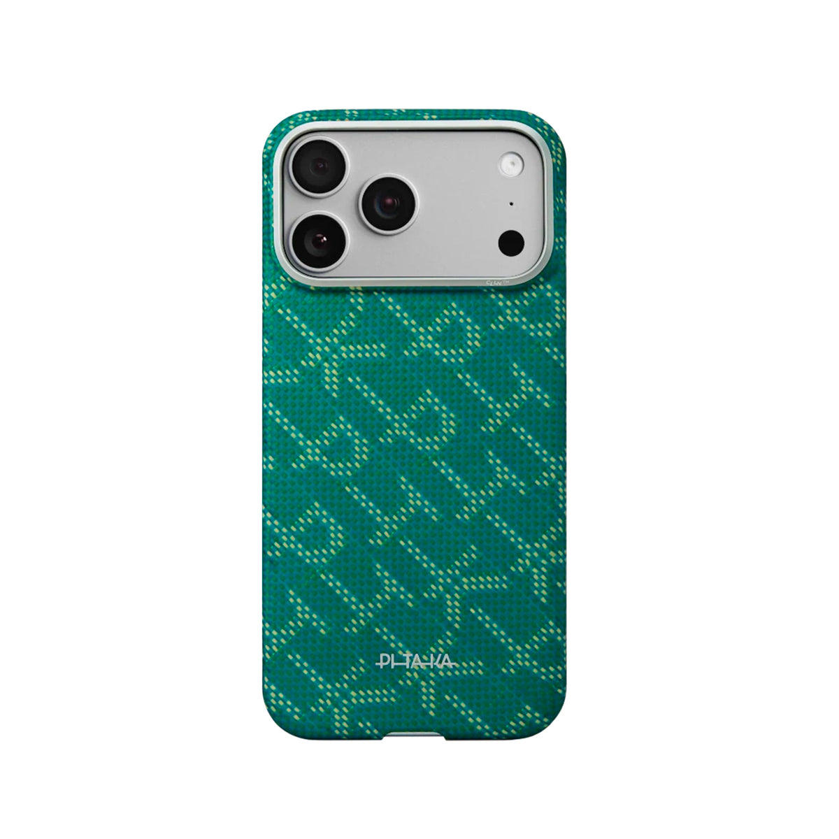 PITAKA Funda Ultra Fina de Fibra de Aramida para iPhone 17 Pro/18 Pro Compatible con MagSafe, Monogram Dorado/Verde