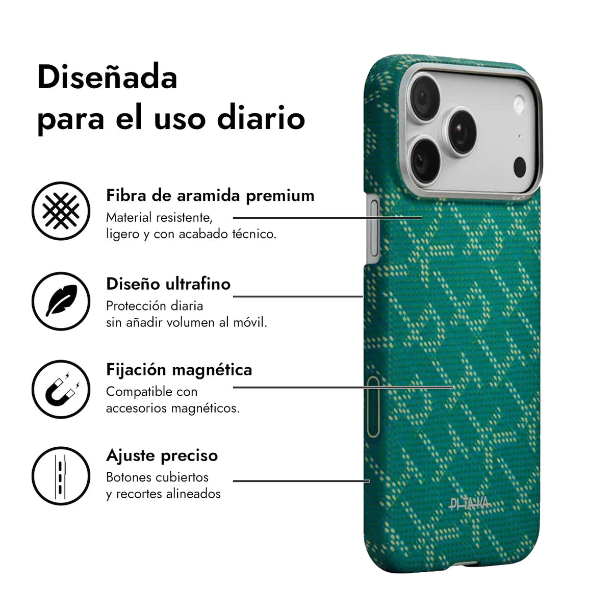 PITAKA Funda Ultra Fina de Fibra de Aramida para iPhone 17 Pro Max/18 Pro Max Compatible con MagSafe, Monogram Dorado/Verde