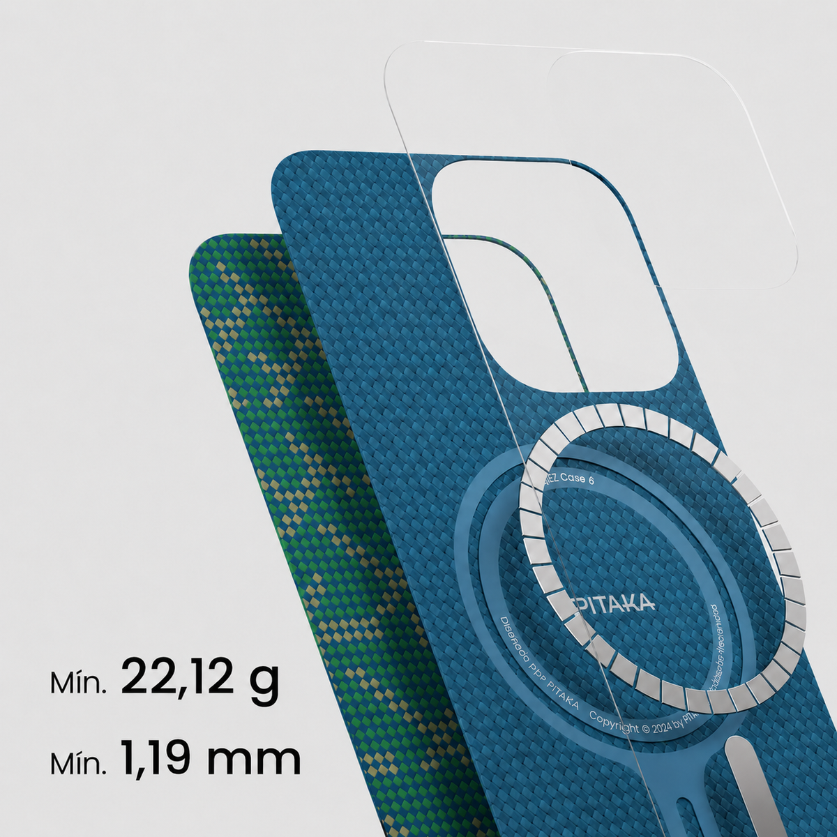 PITAKA Funda Ultra Fina de Fibra de Aramida para iPhone 17 Pro Max/18 Pro Max Compatible con MagSafe, Monogram Dorado/Verde
