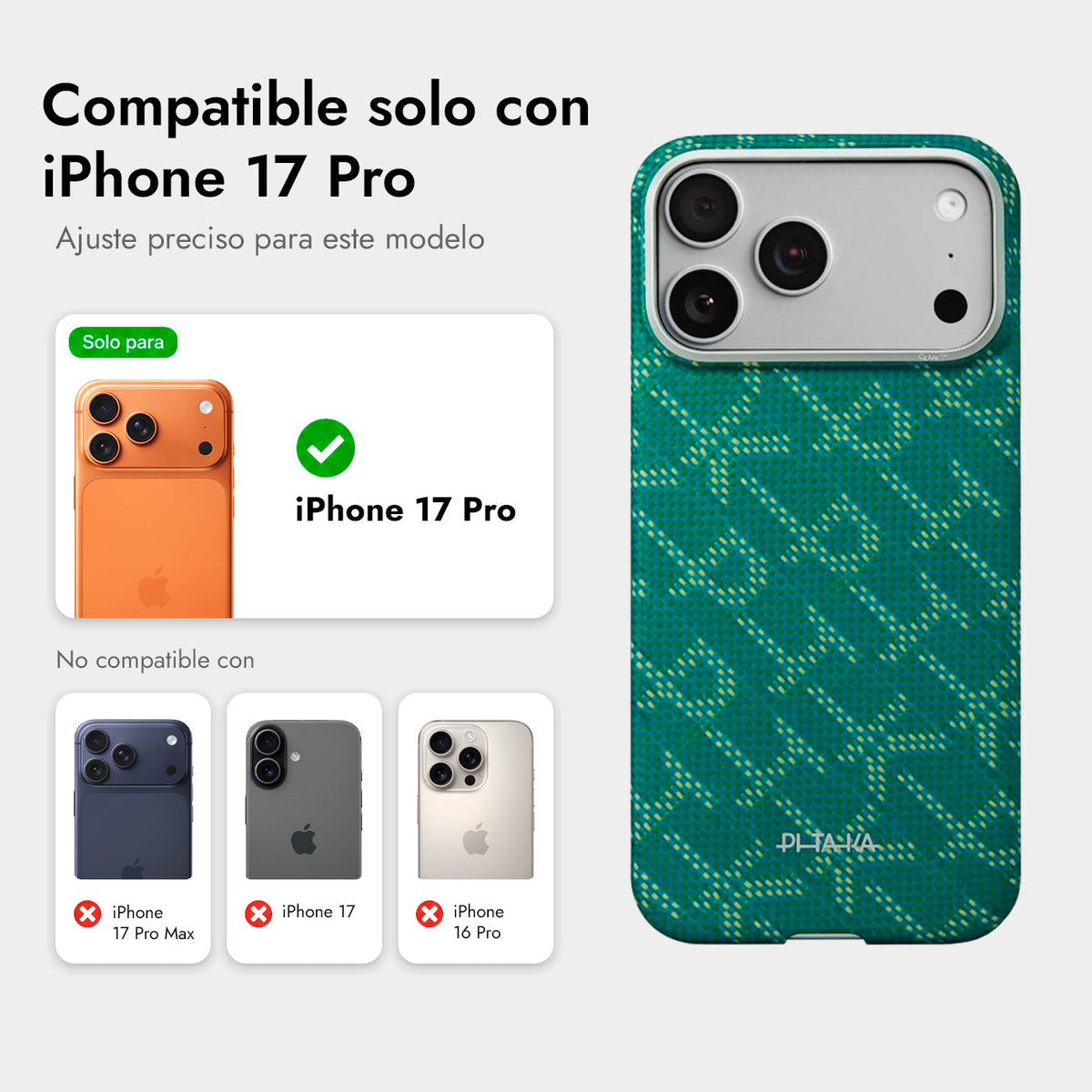 PITAKA Funda Ultra Fina de Fibra de Aramida para iPhone 17 Pro/18 Pro Compatible con MagSafe, Monogram Dorado/Verde