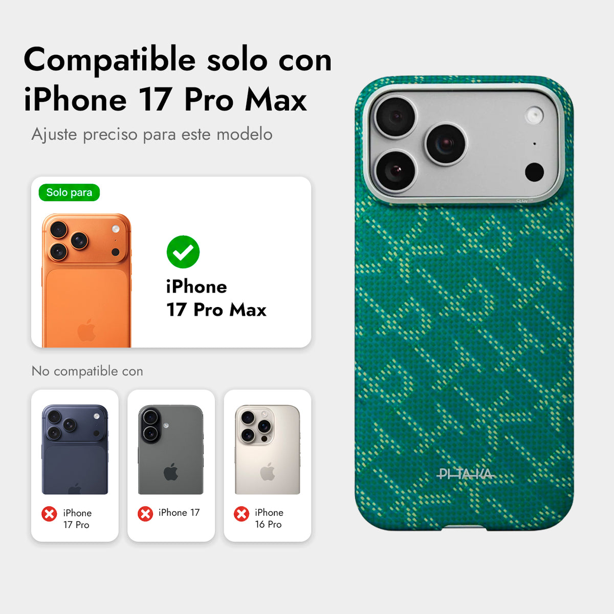 PITAKA Funda Ultra Fina de Fibra de Aramida para iPhone 17 Pro Max/18 Pro Max Compatible con MagSafe, Monogram Dorado/Verde