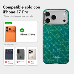 PITAKA Funda Ultra Fina de Fibra de Aramida para iPhone 17 Pro Compatible con MagSafe, Monogram Dorado/Verde