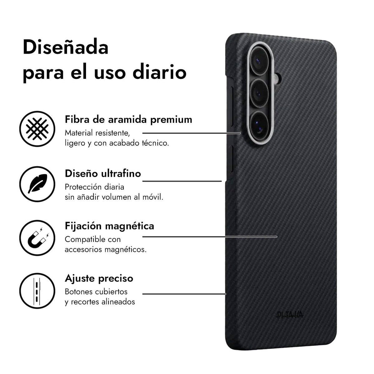 PITAKA Case for Samsung S26 – Black/Grey Twill Edge Cover, Ultra-Thin Design and Precise Fit
